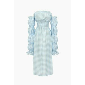 Sleeper Womens Michelin Linen Dress Medium Gingham Blue Vichy